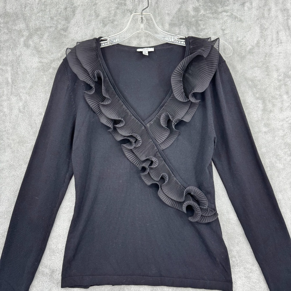 Vintage Cache Sweater Large Ruffle Dark Coquette Witchy 90s Whimsigoth Fitted - Picture 3 of 9
